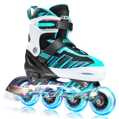 ECOO Adjustable Inline Skates Boys and Girls with Light up WheelsRoller Skates for Kids Ages 4-12, Teen Skates for Beginner Outdoor and Indoor (Cyan, XLarge-Youth & Adult6-9 US)