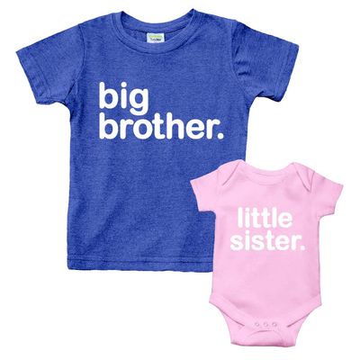 Big Brother Little Sister Outfits Shirt Sibling Shirts Matching Baby Newborn Girl Outfit (Charcoal Blue/Pink, Kids (4T) / Baby (0-3M))