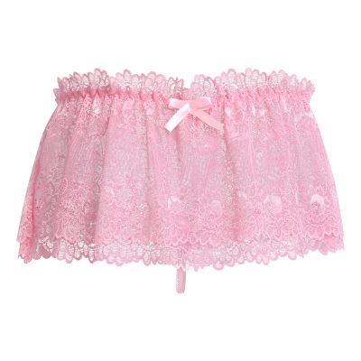 ABAFIP Men's Lace Lingerie Crossdressing Sissy Skirted Panties Low Waist Mesh Sheer G-string Thong Bikini Briefs Underwear Pink XX-Large
