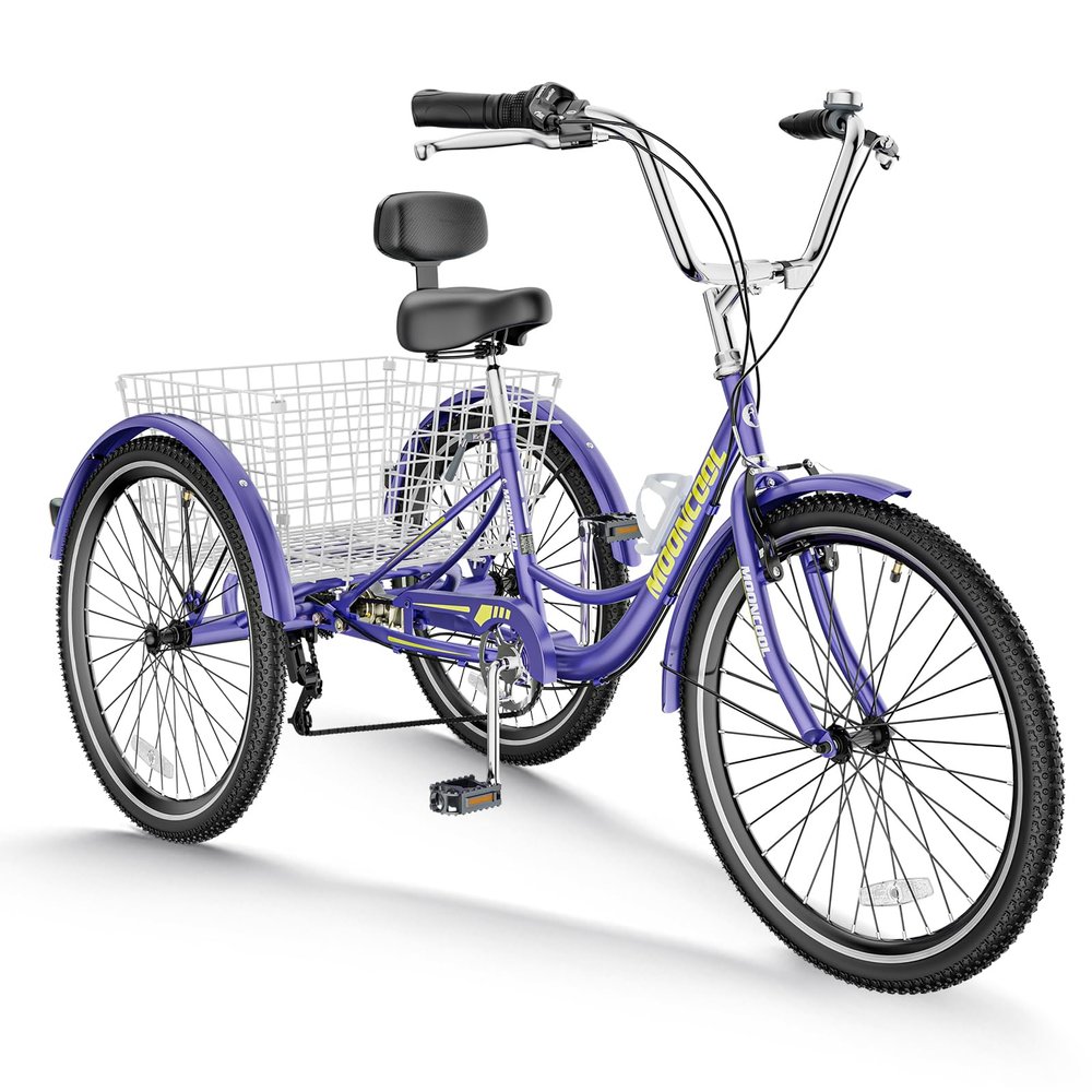 Barbella Adult Tricycle 7 Speed 3 Wheel Bike Adult Trikes, Three-Wheeled Bicycles Cruise Trike with Basket for Seniors, Women, Men for Recreation Shopping (26", Purple)