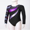 easyforever Girls Gymnastics Leotard Shiny Rhinestone Long Sleeves Colorful Pattern Print Bodysuit Unitard Dancewear Black&Purple 8 Years view 4