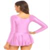 Hularka Women's Glossy Long Sleeve Ruffled Mini Dress One Piece Workout Dance Leotard Dresses Pink Small view 2
