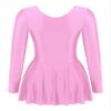 Hularka Women's Glossy Long Sleeve Ruffled Mini Dress One Piece Workout Dance Leotard Dresses Pink Small view 4