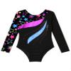 easyforever Girls Gymnastics Leotard Shiny Rhinestone Long Sleeves Colorful Pattern Print Bodysuit Unitard Dancewear Star Black 8 Years view 3