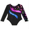 easyforever Girls Gymnastics Leotard Shiny Rhinestone Long Sleeves Colorful Pattern Print Bodysuit Unitard Dancewear Star Black 8 Years view 4
