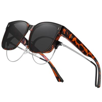 DUCO Fit Over Sunglasses for Men Women Wear Over Glasses Retro Wrap Around Polarized Sun Glasses UV400 Protection (B-Tortoise Frame Grey Lens)