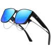 DUCO Fit Over Sunglasses for Men Women Wear Over Glasses Retro Wrap Around Polarized Sun Glasses UV400 Protection (B-Black Frame Revo Blue Lens) view 1