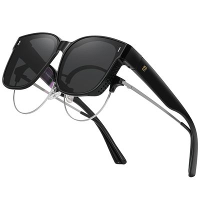 DUCO Fit Over Sunglasses for Men Women Wear Over Glasses Retro Wrap Around Polarized Sun Glasses UV400 Protection (B-Black Frame Grey Lens)