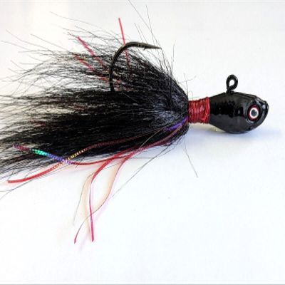 5 Ultra Minnow Bucktail Jig Head Fluke Bass Walleye Teaser Lure -Black w/Flash 3/4 oz