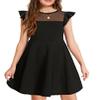 Arshiner Girls Dress Summer Ruffle Sleeve Mesh A Line Casual Party Dresses with Pockets 8-9 Years Black view 1