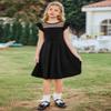 Arshiner Girls Dress Summer Ruffle Sleeve Mesh A Line Casual Party Dresses with Pockets 8-9 Years Black view 2