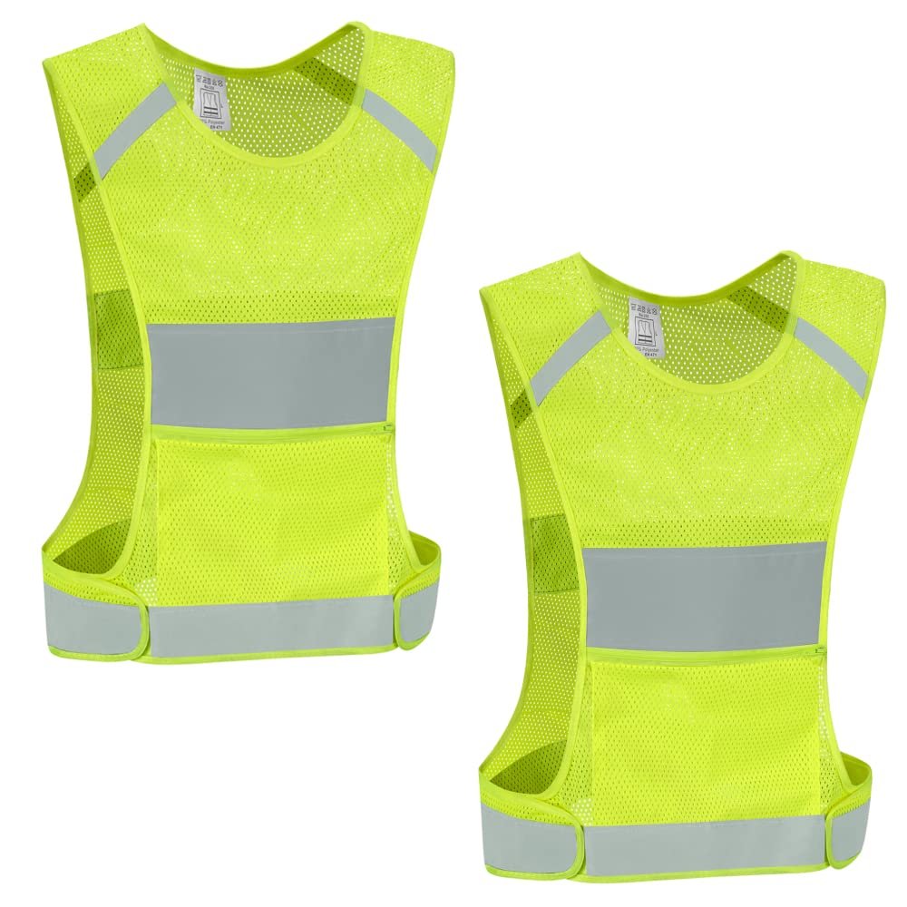 IDOU 2PACK Reflective Vest Safety Running Gear with Pocket, Ultralight &Adjustable Waist&360High Visibility for Running,Jogging,Biking,Motorcycle,Walking,Women & Men/L