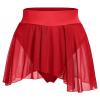 Women's Ruffle Dance Shorts Mesh Tulle Elastic Waist Asymmetrical Hem Rave Booty Bottoms Active Dancewear Skorts Skirted Short Pants Red XX-Large view 1