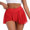 Women's Ruffle Dance Shorts Mesh Tulle Elastic Waist Asymmetrical Hem Rave Booty Bottoms Active Dancewear Skorts Skirted Short Pants Red XX-Large view 2