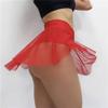 Women's Ruffle Dance Shorts Mesh Tulle Elastic Waist Asymmetrical Hem Rave Booty Bottoms Active Dancewear Skorts Skirted Short Pants Red XX-Large view 3