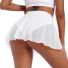 Women's Ruffle Dance Shorts Mesh Tulle Elastic Waist Asymmetrical Hem Rave Booty Bottoms Active Dancewear Skorts Skirted Short Pants White X-Large view 3