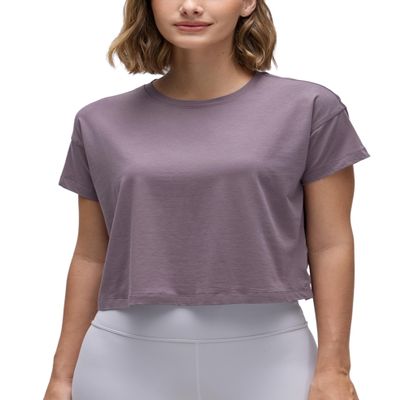 CRZ YOGA Pima Cotton Crewneck Crop T-Shirt Purple Gray X-Large