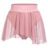 Women's Ruffle Dance Shorts Mesh Tulle Elastic Waist Asymmetrical Hem Rave Booty Bottoms Active Dancewear Skorts Skirted Short Pants Pink Small view 1
