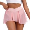 Women's Ruffle Dance Shorts Mesh Tulle Elastic Waist Asymmetrical Hem Rave Booty Bottoms Active Dancewear Skorts Skirted Short Pants Pink Small view 2