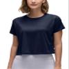 CRZ YOGA Pima Cotton Crewneck Crop T-Shirt Navy Medium view 1