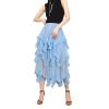 Women's Tulle Skirt Asymmetrical Pleated Elastic High Waist Layered Tutu Skirt Casual Cocktail Party A-Line Mesh Midi Skirt (Ruffle Blue, One Size) view 2