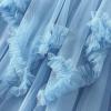 Women's Tulle Skirt Asymmetrical Pleated Elastic High Waist Layered Tutu Skirt Casual Cocktail Party A-Line Mesh Midi Skirt (Ruffle Blue, One Size) view 3