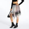 Women's Tulle Skirt Asymmetrical Pleated Elastic High Waist Layered Tutu Skirt Casual Cocktail Party A-Line Mesh Midi Skirt (Patchwork Pink Black, One Size) view 4
