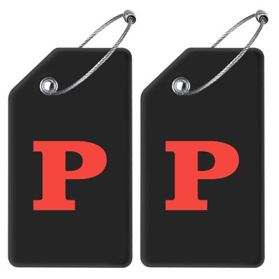2 Pack Initial Luggage Tag, Silicone Luggage Tags for Suitcases with Privacy Name Card and Metal Loop for Travel Sports(P)