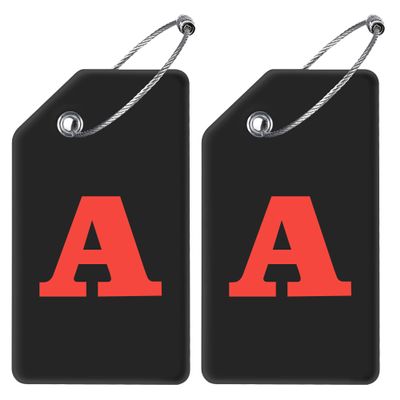 Gostwo 2 Pack Silicone Luggage Tags for Suitcases, 26 Initial Letter Baggage Labels Handbag School Bag Suitcase Instrument Tag with Stainless Steel Loop(Black)(Letter A)