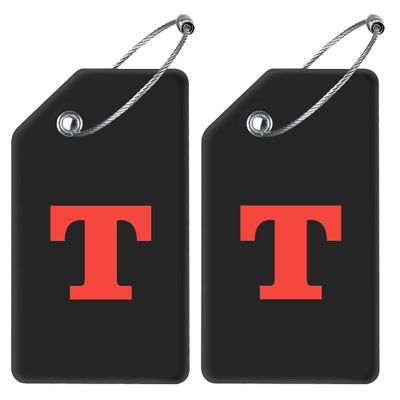 Gostwo 2 Pack Silicone Luggage Tags for Suitcases, 26 Initial Letter Baggage Labels Handbag School Bag Suitcase Instrument Tag with Stainless Steel Loop(Black)(Letter T)