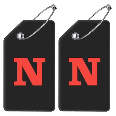 Gostwo 2 Pack Silicone Luggage Tags for Suitcases, 26 Initial Letter Baggage Labels Handbag School Bag Suitcase Instrument Tag with Stainless Steel Loop(Black)(Letter N)