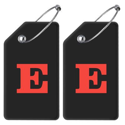 Gostwo 2 Pack Silicone Luggage Tags for Suitcases, 26 Initial Letter Baggage Labels Handbag School Bag Suitcase Instrument Tag with Stainless Steel Loop(Black)(Letter E)