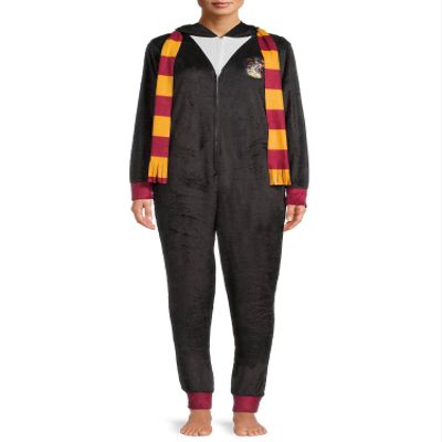Harry Potter Women's Hooded Gryffindor Fleece Pyjamas Union Suit, Black, 3X