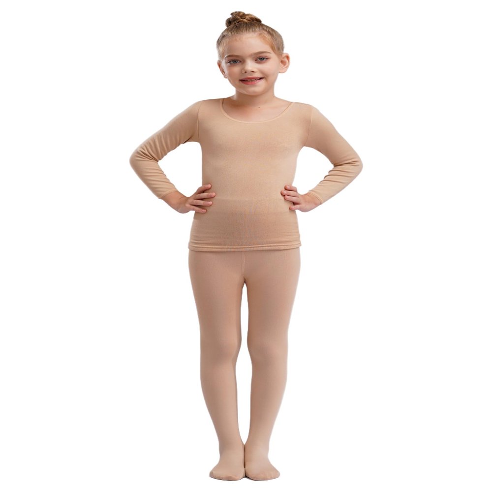 YEAHDOR Kids Girls Boys Thermal Underwear Suit Long Sleeve Tops and Pantyhose Legging Set Base Layer Outfit Type D Nude 7-10 Years