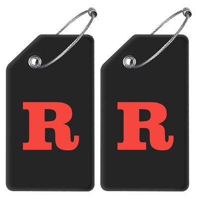 Gostwo 2 Pack Silicone Luggage Tags for Suitcases, 26 Initial Letter Baggage Labels Handbag School Bag Suitcase Instrument Tag with Stainless Steel Loop(Black)(Letter R)