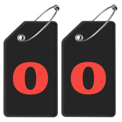 Gostwo 2 Pack Silicone Luggage Tags for Suitcases, 26 Initial Letter Baggage Labels Handbag School Bag Suitcase Instrument Tag with Stainless Steel Loop(Black)(Letter O)