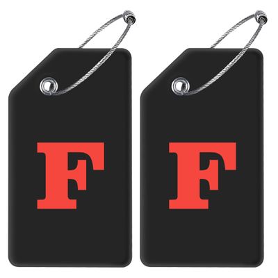 Gostwo 2 Pack Silicone Luggage Tags for Suitcases, 26 Initial Letter Baggage Labels Handbag School Bag Suitcase Instrument Tag with Stainless Steel Loop(Black)(Letter F)