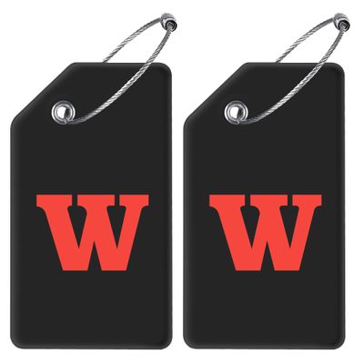 Gostwo 2 Pack Silicone Luggage Tags for Suitcases, 26 Initial Letter Baggage Labels Handbag School Bag Suitcase Instrument Tag with Stainless Steel Loop(Black)(Letter W)