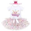 IDOPIP My 1/2 1st Birthday Outfit Baby Girls Shiny Crown Romper + Ruffle Tulle Skirt + Sequins Crown Headband Glitter Party Dress Clothes for Cake Smash Photo Prop White - 1/2 Birthday 9-12 Months view 1