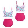 Mommy and Me Swimsuits Family Matching Swimwear Women Girls Retro Boho Flounce Falbala High Waist Bikini Tankini Set Halter Floral Print Two Piece Swimsuit Bathing Suits Hot Pink Mermaid 2-3 Years view 3