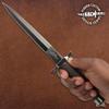 Gil Hibben Black Shadow Dagger | 7 1/2" Double-Edged Pewter-Colored Blade | Wire-Wrapped Handle | Chrome Guard and Pommel | Leather Sheath Included | 12 3/4" Overall Length view 4