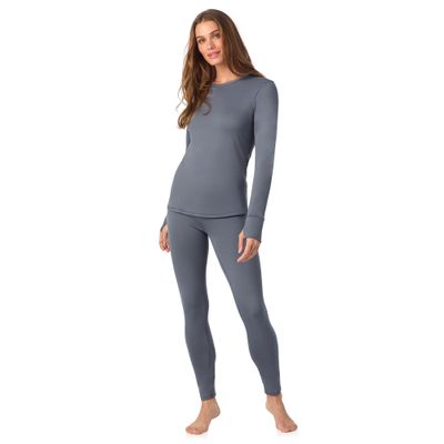 Cuddl Duds Womens Heavyweight Fleece 2 Piece Long Sleeve Thermal Underwear Set  Shirt & Leggings Base Layer for Cold Weather  Winter Clothing Long Johns Lounge Sets for Women, Grey, L