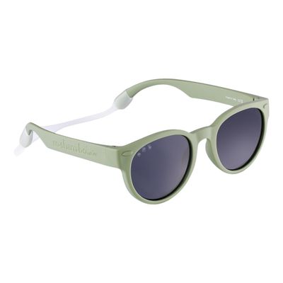 ROSHAMBO Unbreakable Baby Sunglasses - Ages 0-2 years - Italian Made Polarized with Strap - BPA Free Boys Girls - Round Shades (Sage Green Zelda)