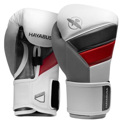 Hayabusa T3 Boxing Gloves for Men and Women Wrist and Knuckle Protection, Dual-X Hook and Loop Closure, Splinted Wrist Support, 5 Layer Foam Knuckle Padding - White/Red, 16oz