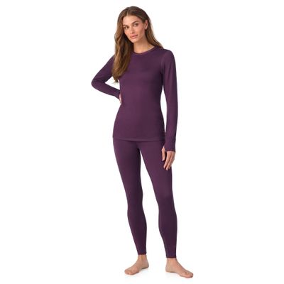 Cuddl Duds Womens Heavyweight Fleece 2 Piece Long Sleeve Thermal Underwear Set  Shirt & Leggings Base Layer for Cold Weather  Winter Clothing Long Johns Lounge Sets for Women, Purple, XL
