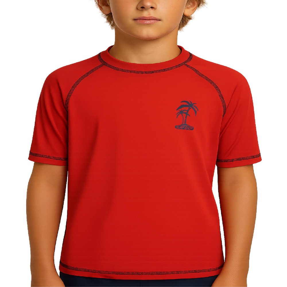 iXtreme Boys Rash Guard - Quick Dry UPF50+ Sun Protection Swimwear Short Sleeve Boys Swim Shirt Infant Toddlers & Big Boy, Size 7, Red