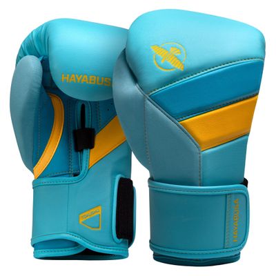 Hayabusa T3 Boxing Gloves for Men and Women Wrist and Knuckle Protection, Dual-X Hook and Loop Closure, Splinted Wrist Support, 5 Layer Foam Knuckle Padding - Blue/Yellow, 12oz