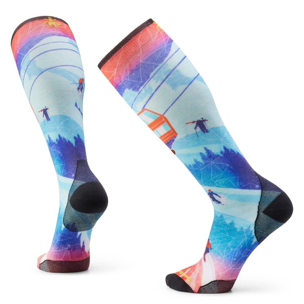 Smartwool Ski Zero Cushion Merino Wool Over the Calf Ski Day Print Socks for Men and Women, Laguna Blue, Medium