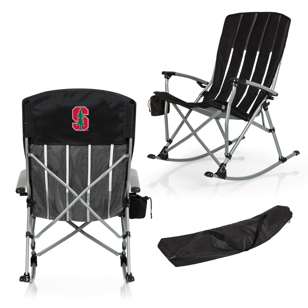 Picnic TIME NCAA Stanford Cardinal Outdoor Rocking Camp Chair, XL Heavy Duty Camping Chair for Adults, (Black)