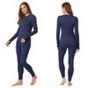 Cuddl Duds Womens Heavyweight Fleece 2 Piece Long Sleeve Thermal Underwear Set  Shirt & Leggings Base Layer for Cold Weather  Winter Clothing Long Johns Lounge Sets for Women, Navy Blue, XL view 2